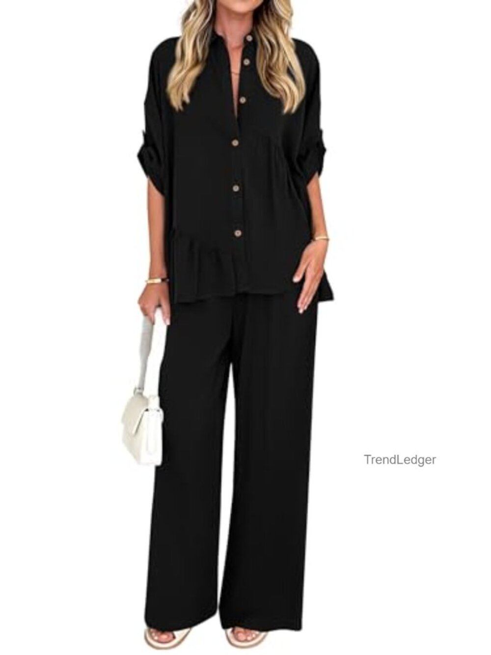 KIRUNDO Two Piece Wide Leg Pants Set Button Down Shirt Set Women Dressy Casual